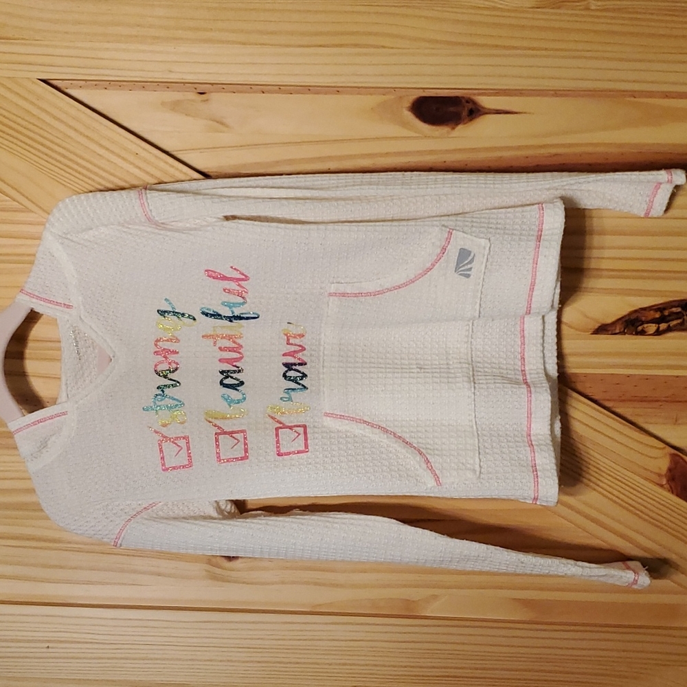 Girls WhiteWaffle Knit White Hooded Thermal Top - Picture 2 of 4